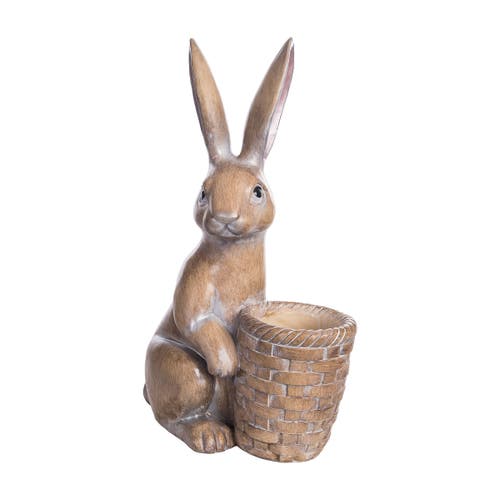 Gallerie Ii Easter Bunny Rabbit With Basket Large Decorative Figurine In Brown