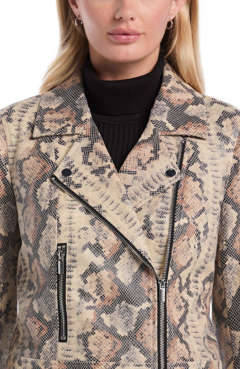 Laundry by Shelli Segal Snakeskin Print Faux Leather Moto Jacket, Alternate, color, Sesame