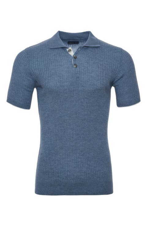 Rib Merino Wool Knit Polo