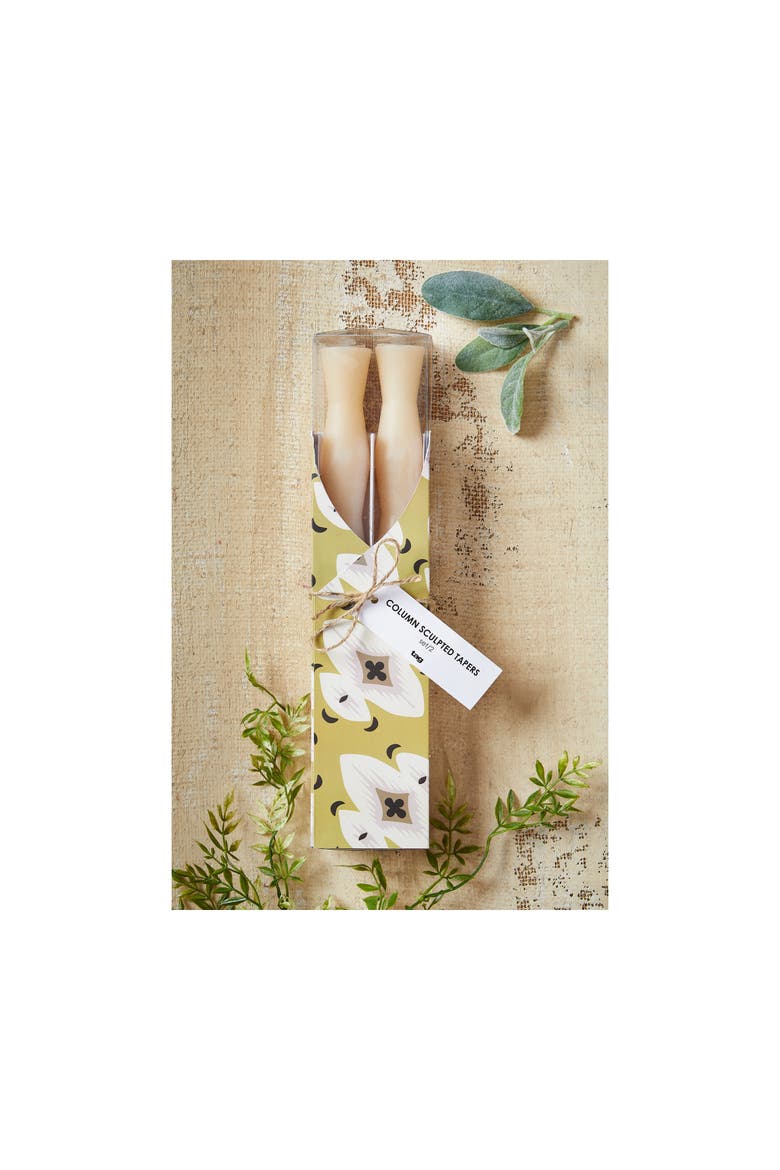 Ivory Column Sculpted Taper Candles - 11 Hour Burn Time, Alternate, color, Beige