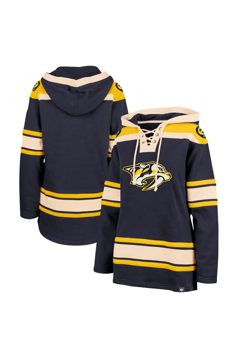 Women's '47  Navy Nashville Predators Superior Lacer Pullover Hoodie, Main, color, Navy