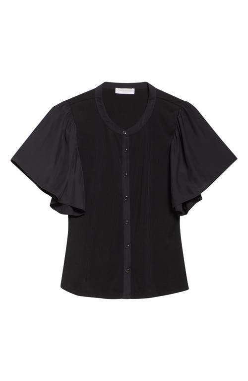 Shop Ramy Brook Colette Mixed Media Flutter Sleeve Top In Black