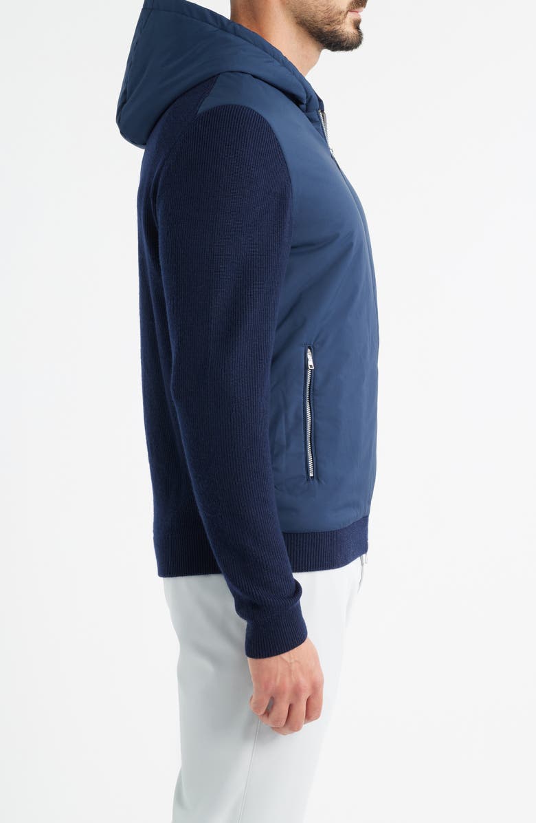 Peter Millar Holdridge Crown Crafted Merino Wool Blend Hybrid Zip-Up Hoodie, Alternate, color, Navy