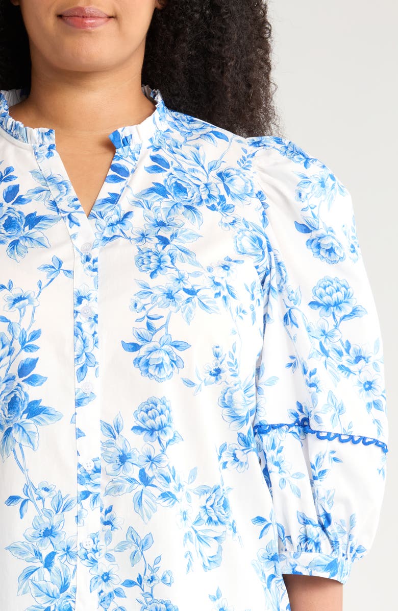 SUGARLIPS Juba Vale Floral Button-Up Top, Alternate, color, White/ Blues