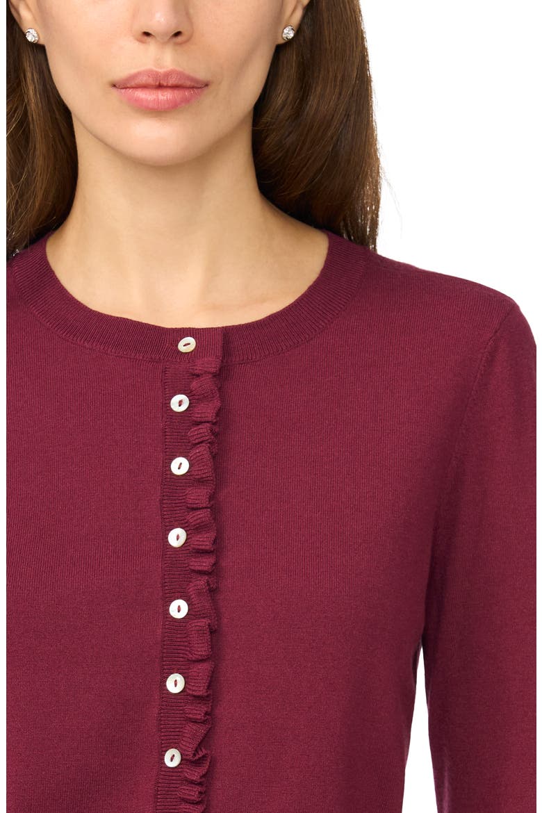 Ruffle Trim Cardigan, Alternate, color, CRISP MERLOT