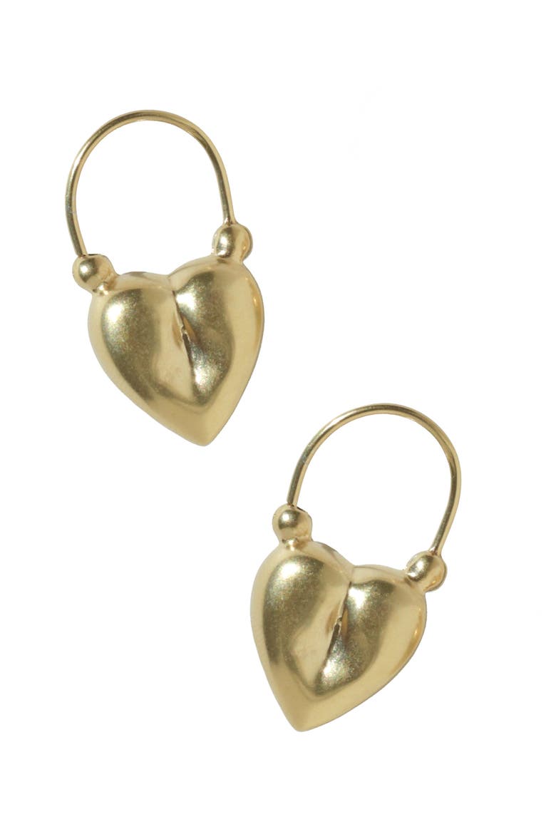 Gold Puffed Heart Earrings, Main, color, Gold