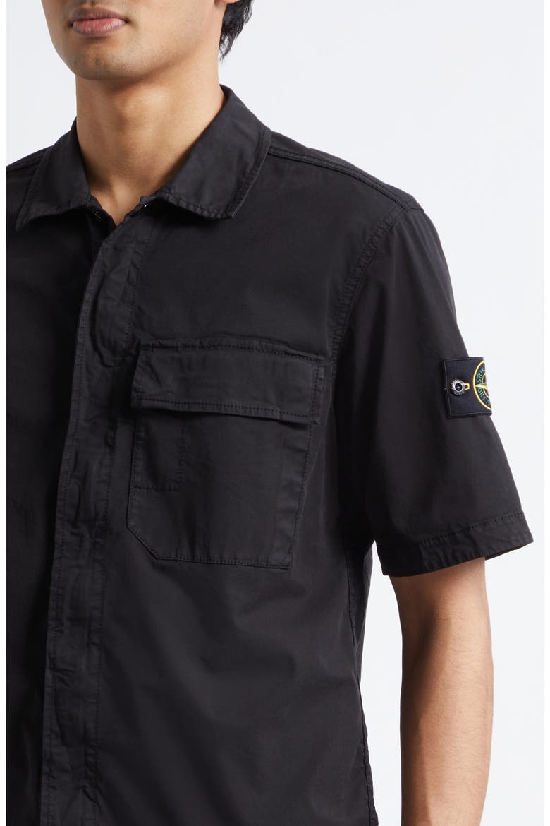 Short Sleeve Stretch Cotton Button-Up Shirt, Alternate, color, BLACK