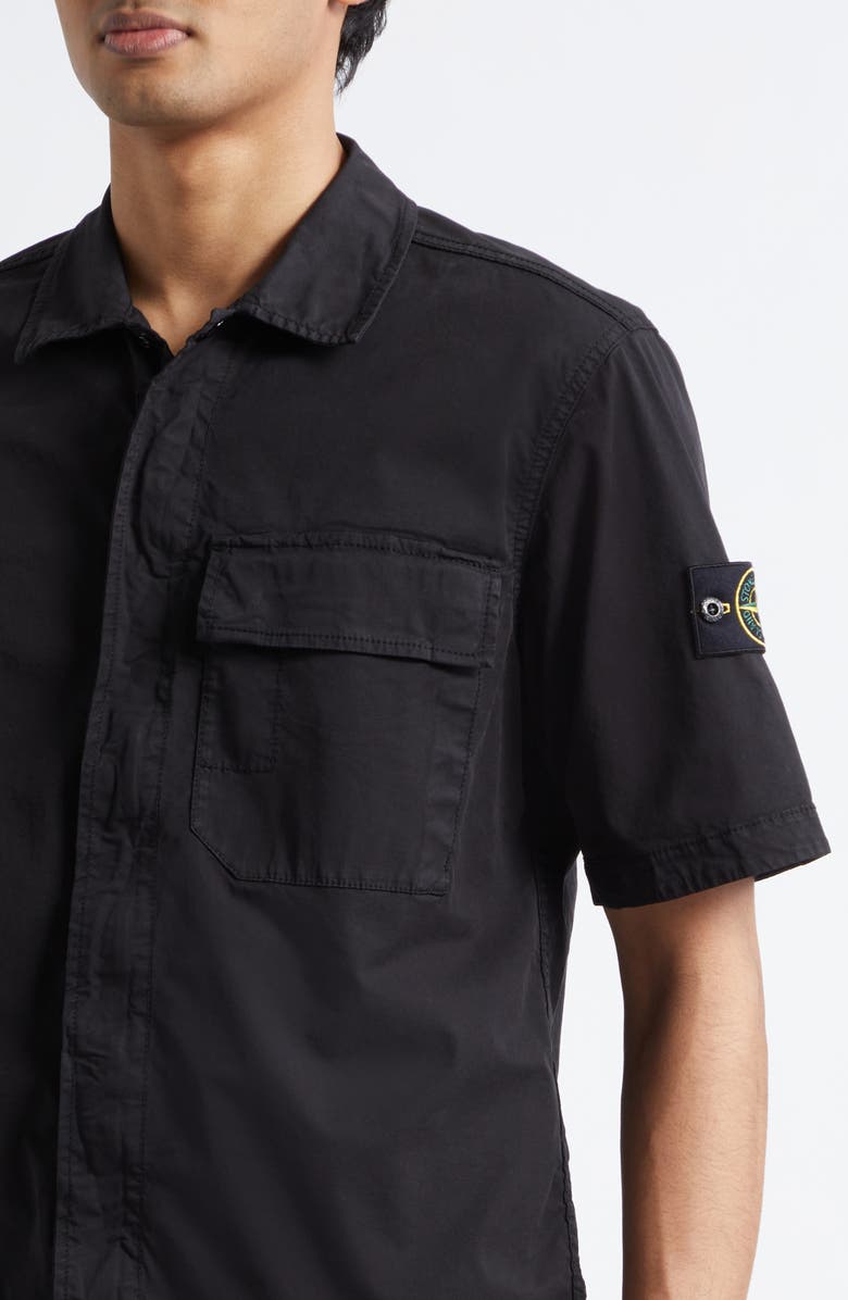 Stone Island Short Sleeve Stretch Cotton Button-Up Shirt, Alternate, color, Black