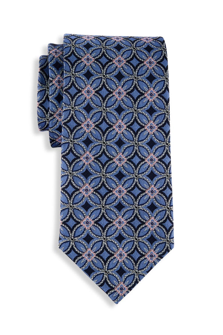 Big & Tall Geometric Pattern Silk Tie V2, Main, color, BLUE