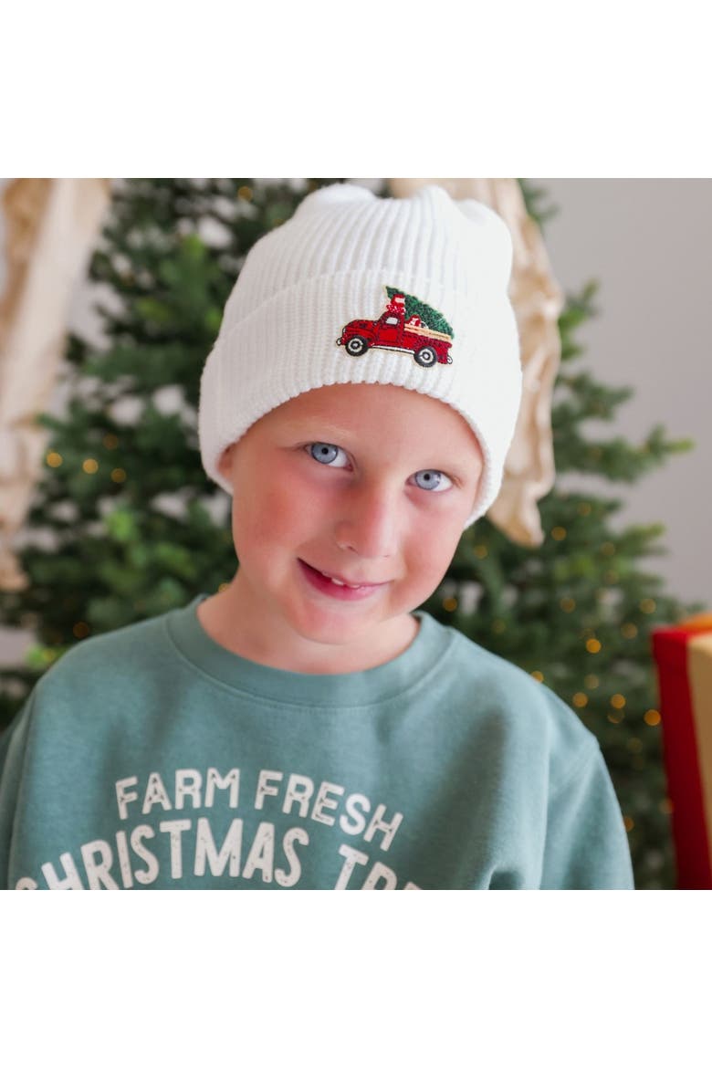 Christmas Truck Patch Beanie, Alternate, color, Natural