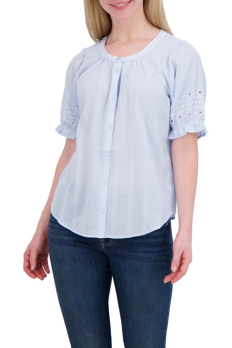 Puff Sleeve Button-Up Shirt, Main, color, CHAMBRAY BLUE