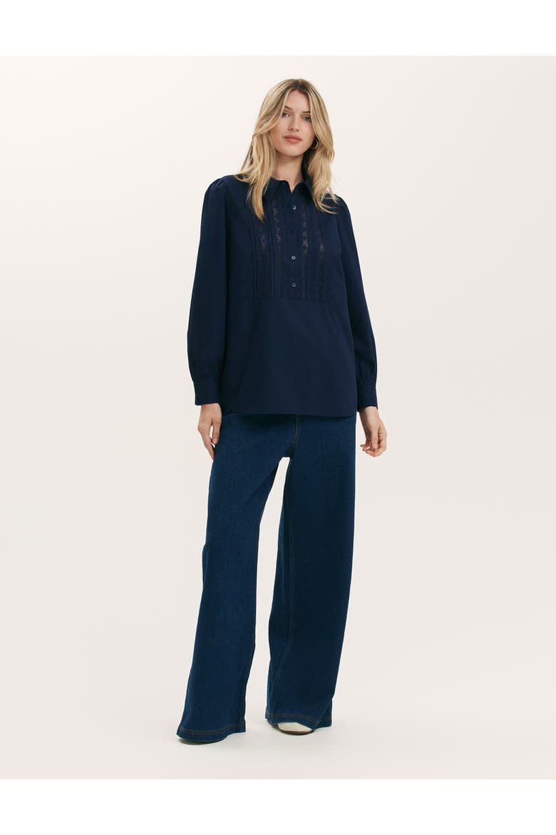 Remy Lace Detail Cotton Shirt, Alternate, color, Navy