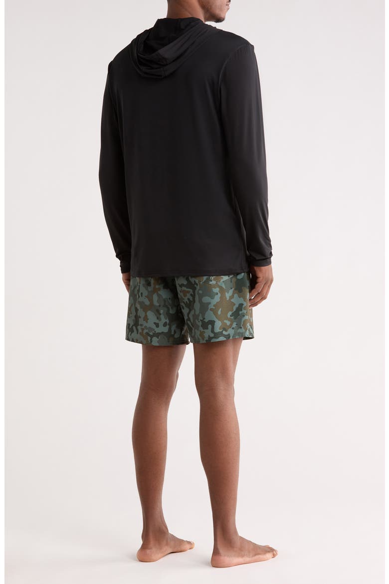 Hooded Swim T-Shirt & Swim Shorts Set, Main, color, BLACK