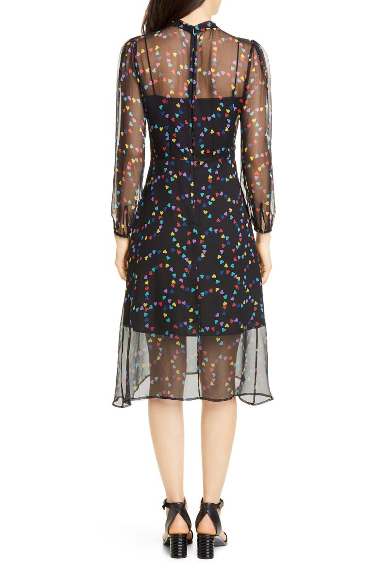 Elisa Tie Neck Long Sleeve Silk Chiffon Dress, Alternate, color, RAINBOW STRING OF HEARTS