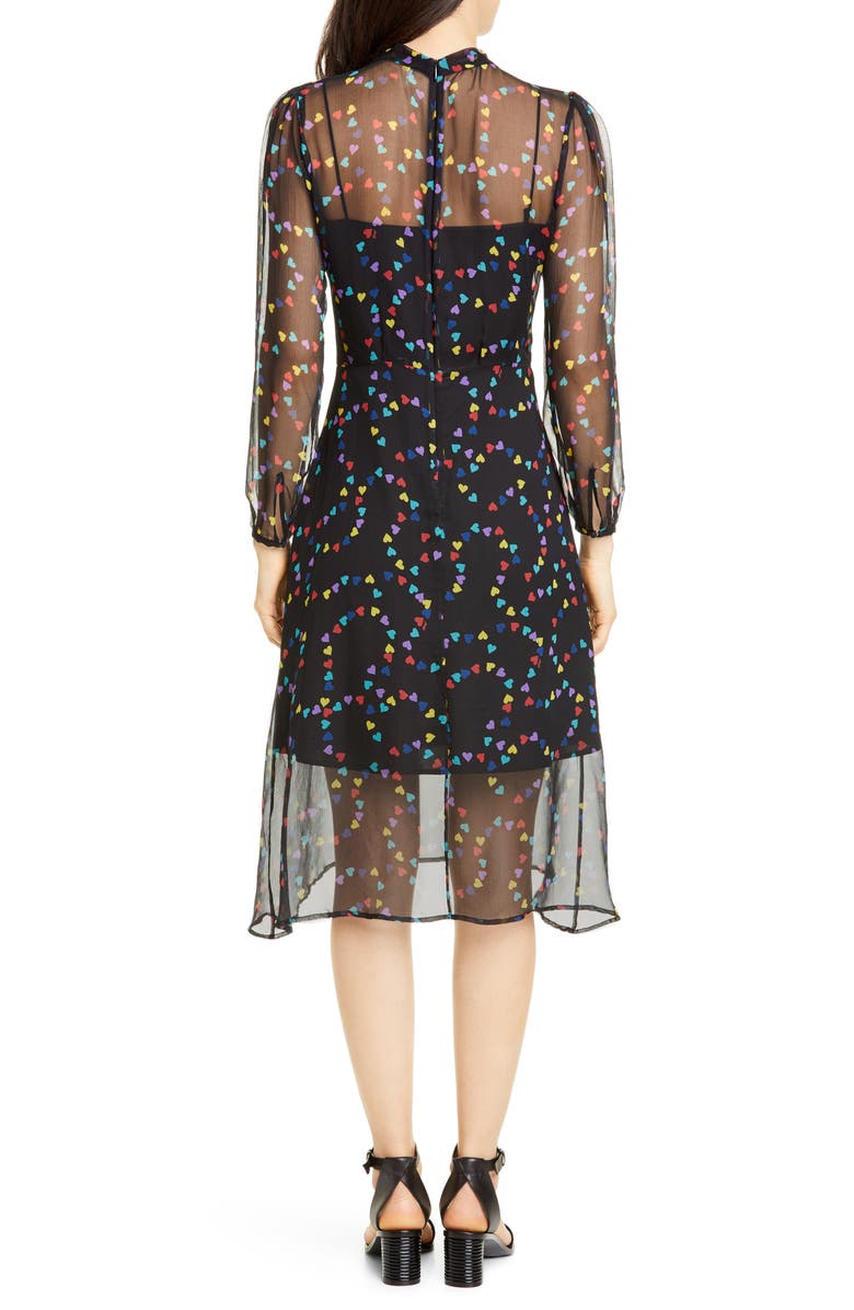 HVN Elisa Tie Neck Long Sleeve Silk Chiffon Dress, Alternate, color,