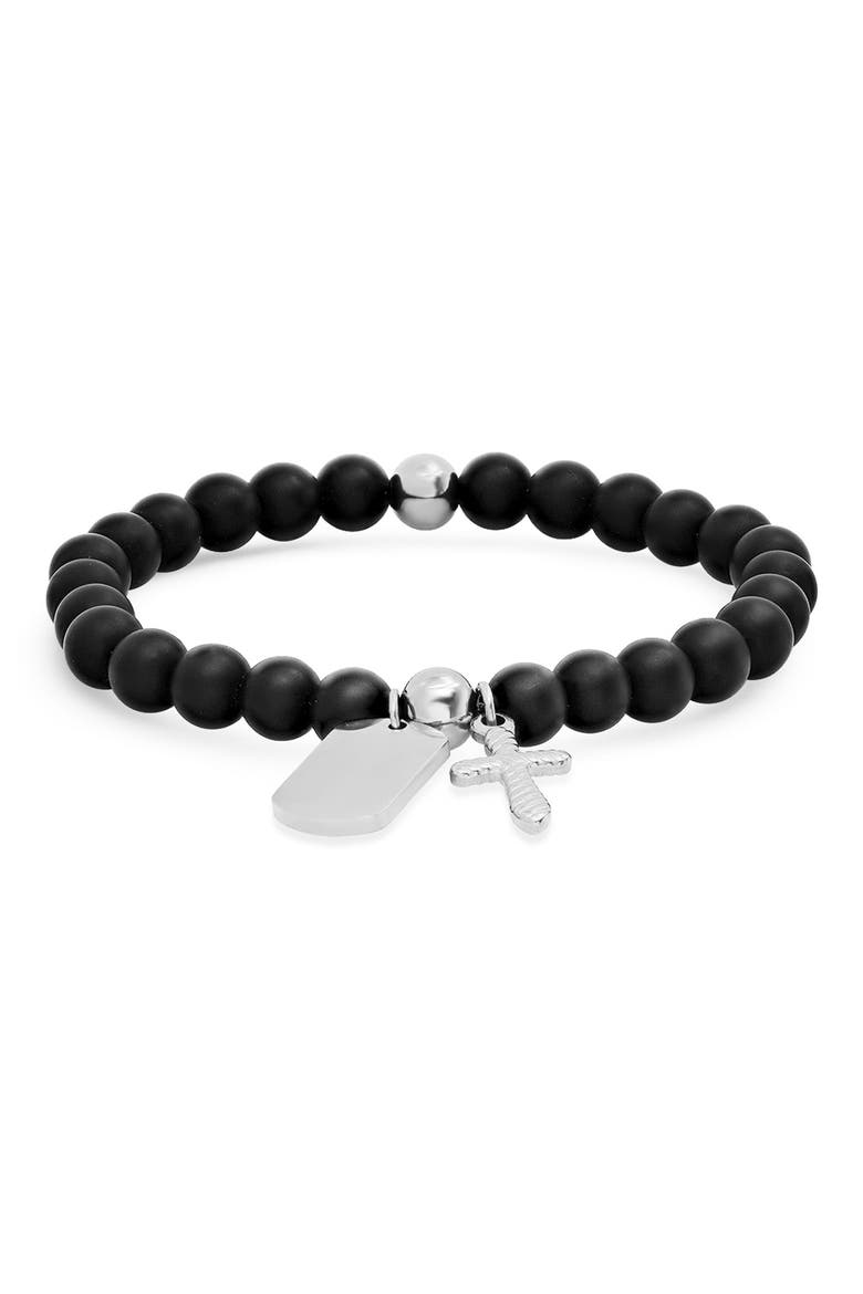 Black Lava Beaded Bracelet, Main, color, BLACK-METALLIC