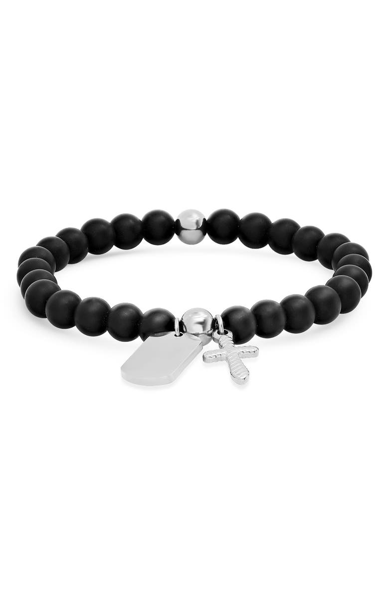 HMY JEWELRY Black Lava Beaded Bracelet, Main, color, Black-Metallic