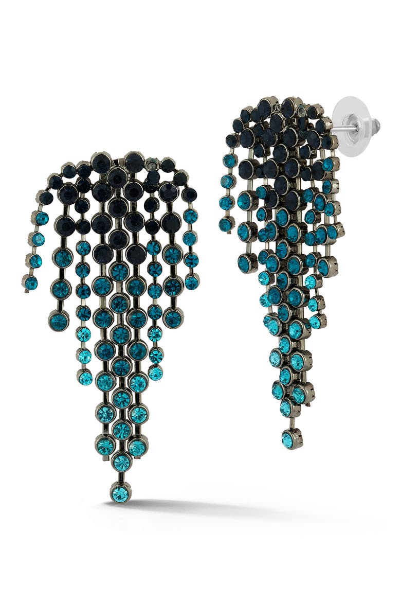 Crystal Fringe Drop Earrings, Main, color, TEAL