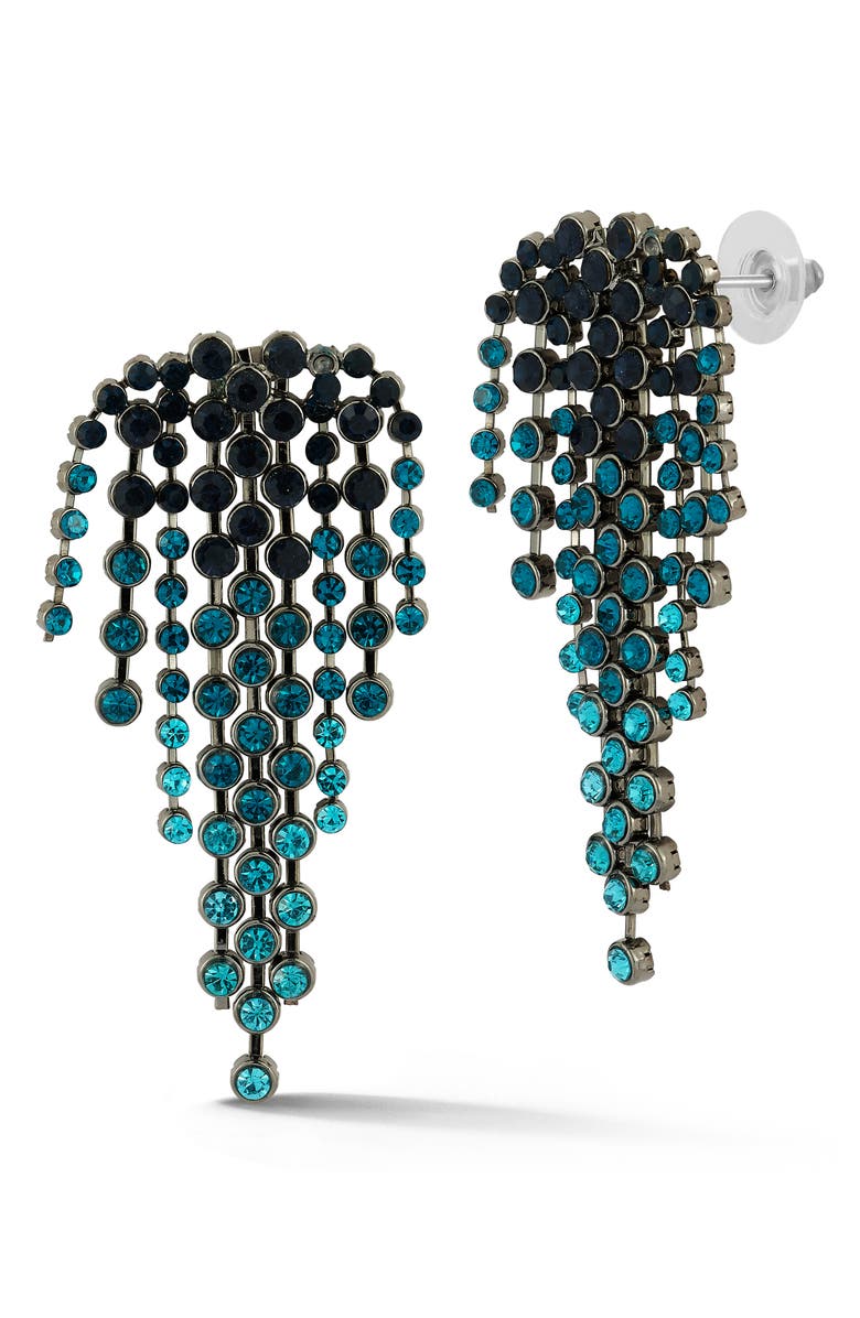 SPHERA MILANO Crystal Fringe Drop Earrings, Main, color, Teal