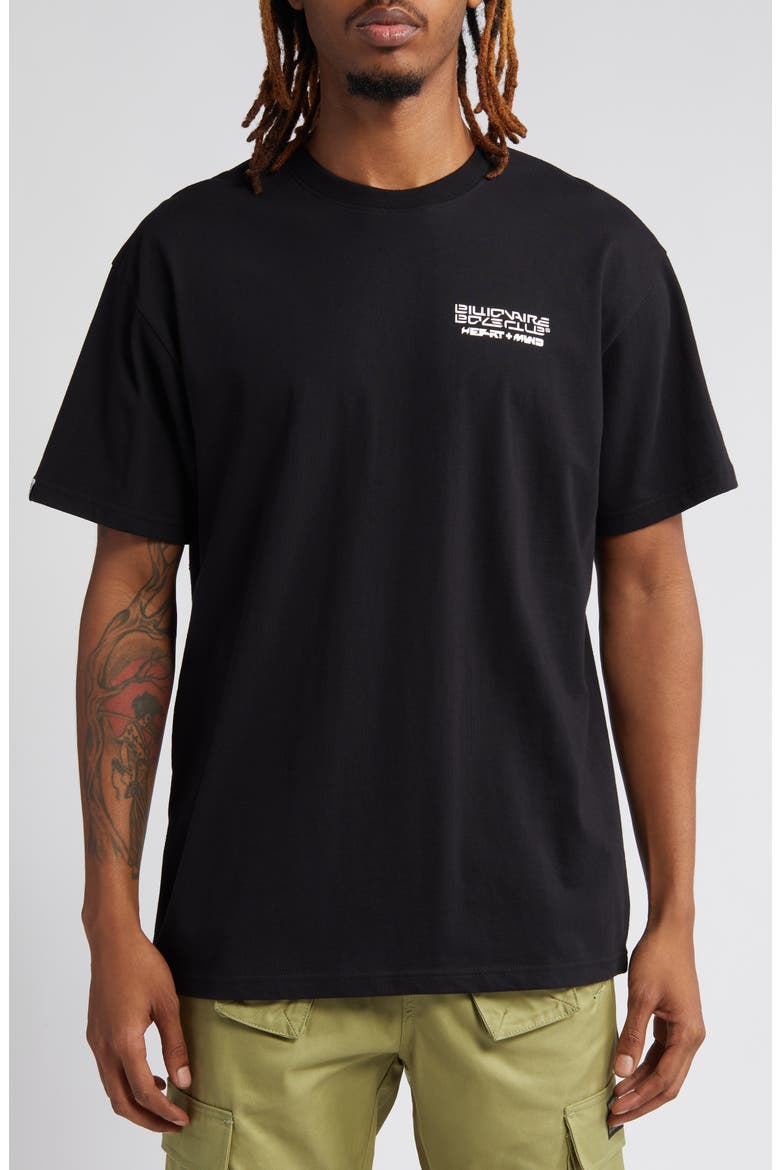 Wolves Oversize Embroidered Graphic T-Shirt, Main, color, BLACK