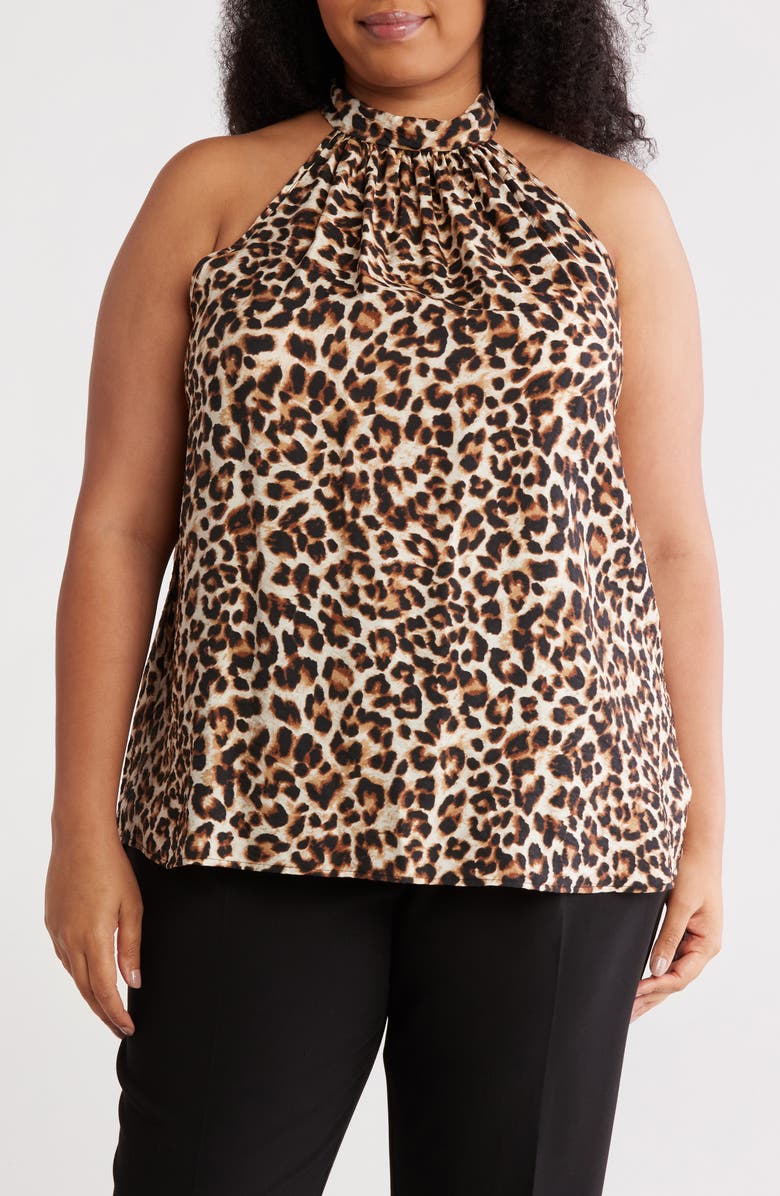 Renee C Leopard Tie Neck Top, Main, color, Chocolate