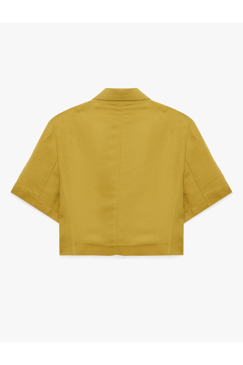Linen Blend Short Sleeve Notched Collar Cropped Blazer, Alternate, color, KHAKI