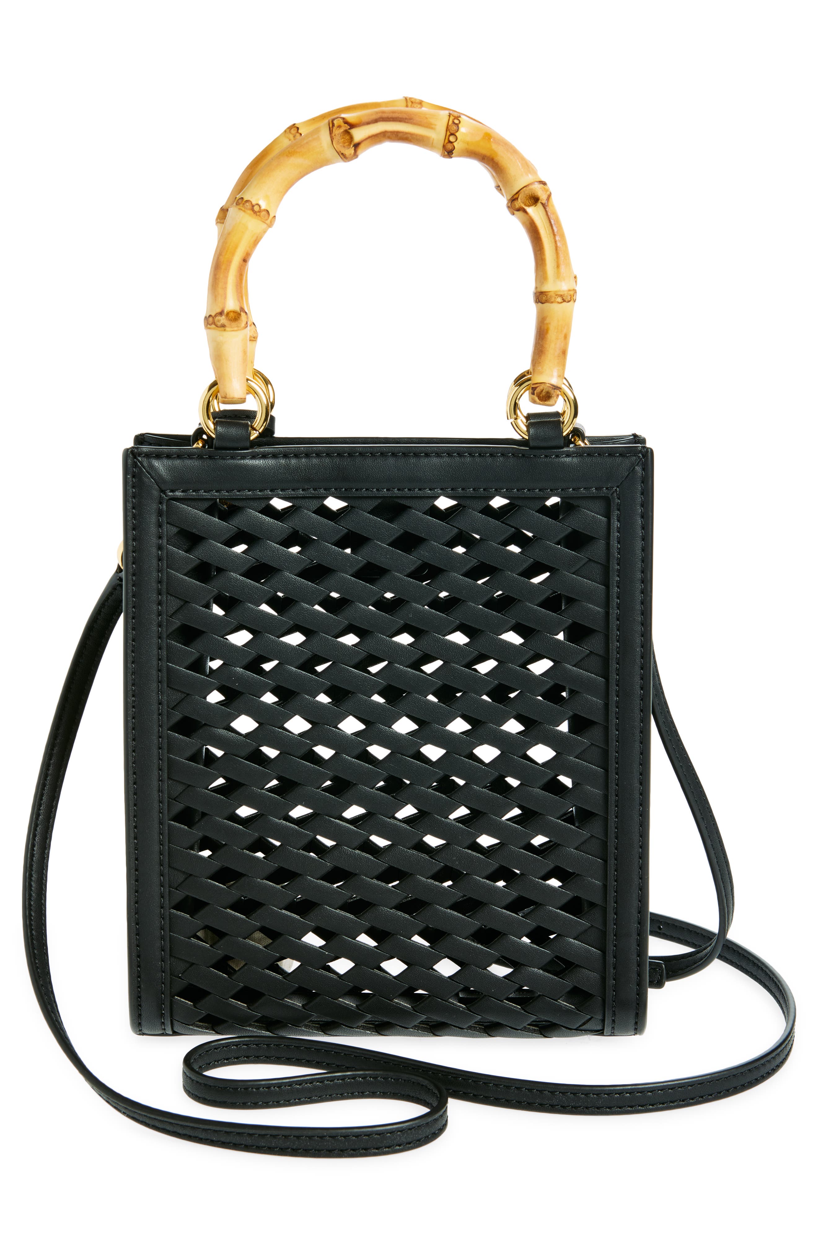 Veronica Beard Small Bamboo Woven Leather Shopper, Alternate, color, 