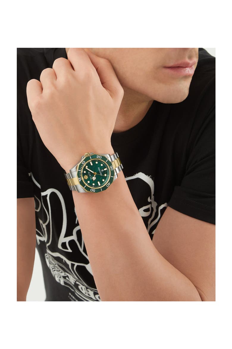 Aquastorm Two-Tone Bracelet Watch, 44mm, Alternate, color, GREEN/ TWO TONE