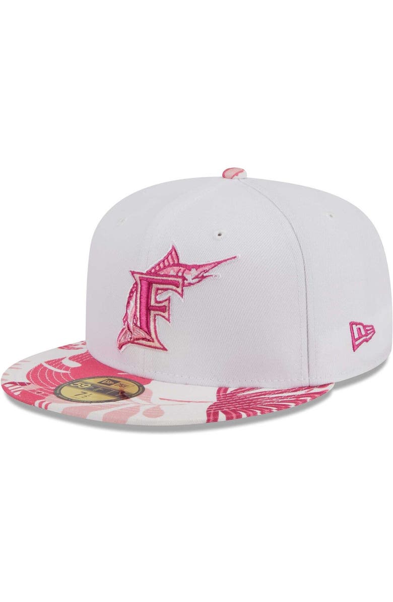 New Era Men's New Era White/Pink Florida Marlins Cooperstown Collection Flamingo 59FIFTY Fitted Hat, Main, color, 