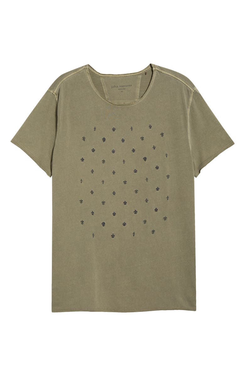 John Varvatos Fleur de Lis Embroidered T-Shirt, Main, color, Eucalyptus