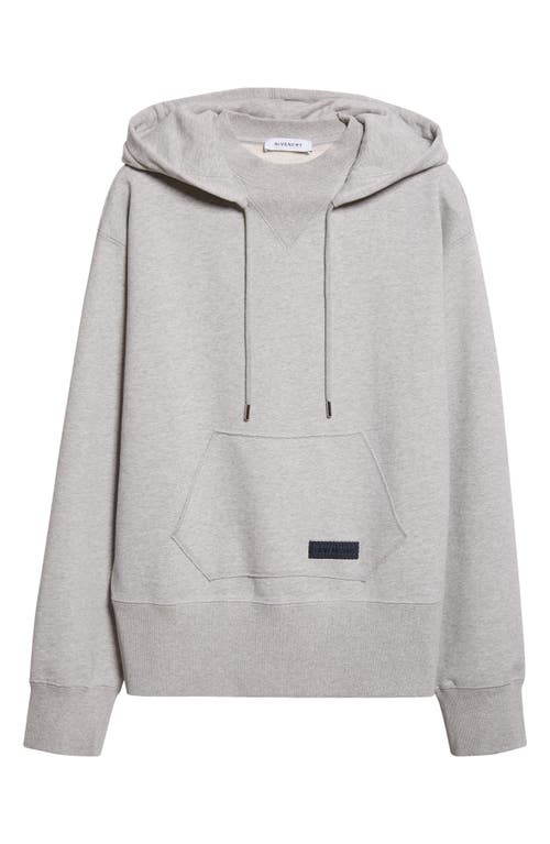 Givenchy Mens Light Grey Melange Double-collar Logo-patch Cotton-jersey Hoody In Gray
