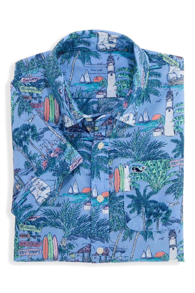 Kids' Print Cotton Short Sleeve Button-Up Shirt, Alternate, color, KEYS TOUCAN