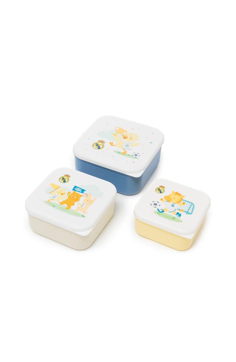 Miniland Real Madrid 3 Piece Snackbox Set for Little Soccer Fans, Alternate, color, White Multi