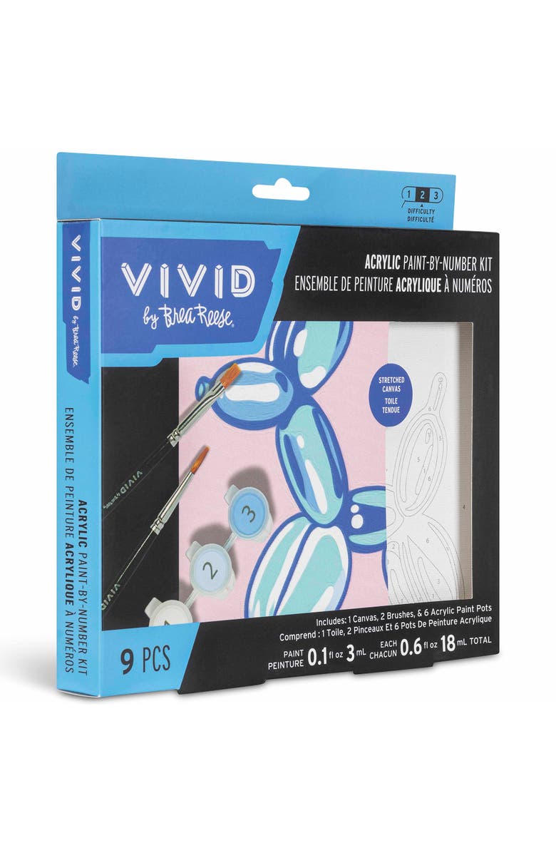 Brea Reese Vivid Acrylic Mini Paint By Numbers, Balloon Dog, 6 x 6 Inch Canvas, Alternate, color, Multicolored