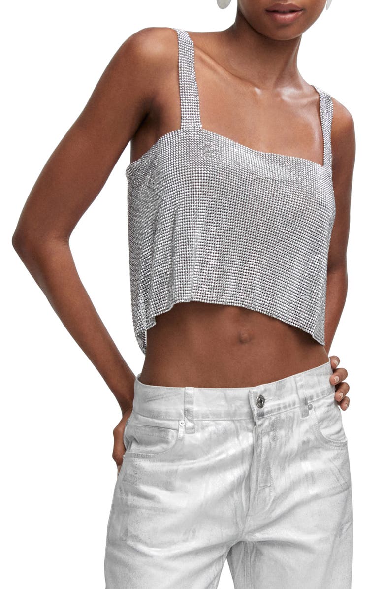 MANGO Rhinestone Mesh Crop Tank, Main, color, 