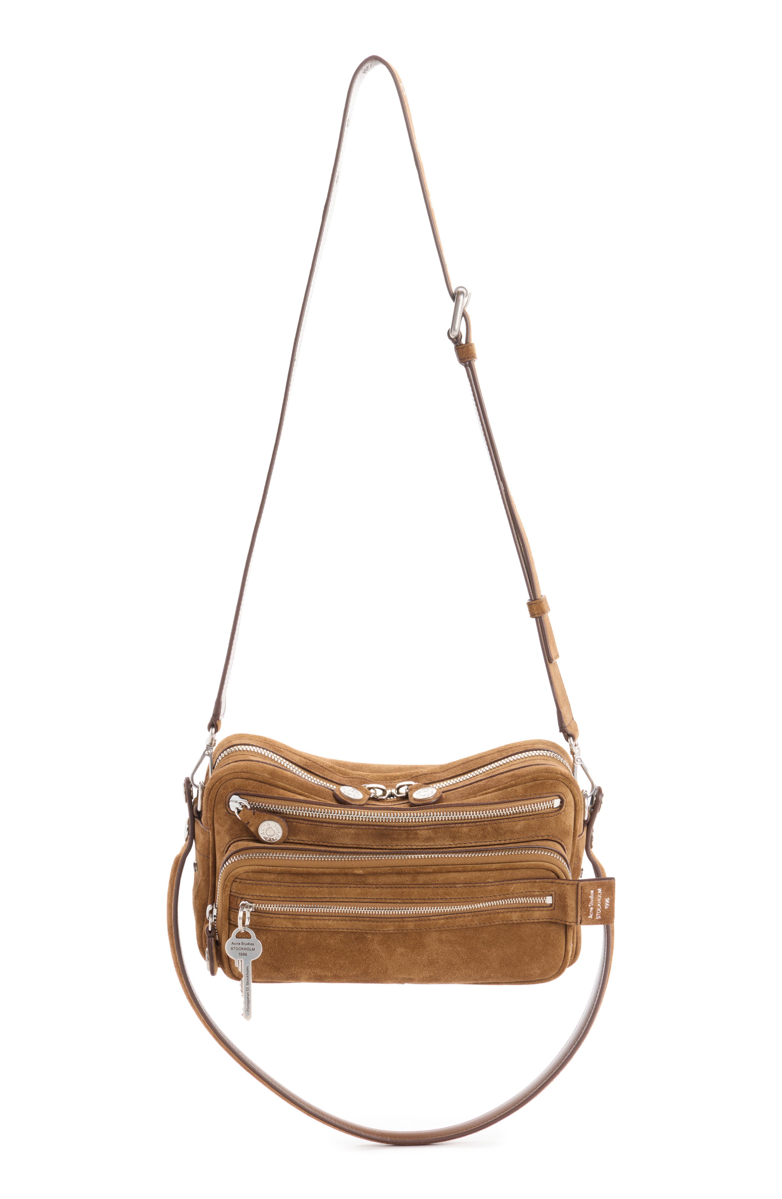 Acne Studios Camero Party Suede Shoulder Bag, Alternate, color, Cognac Brown