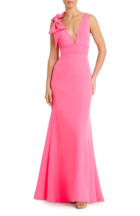 Sleeveless V Neck Bow Detail Mermaid Gown