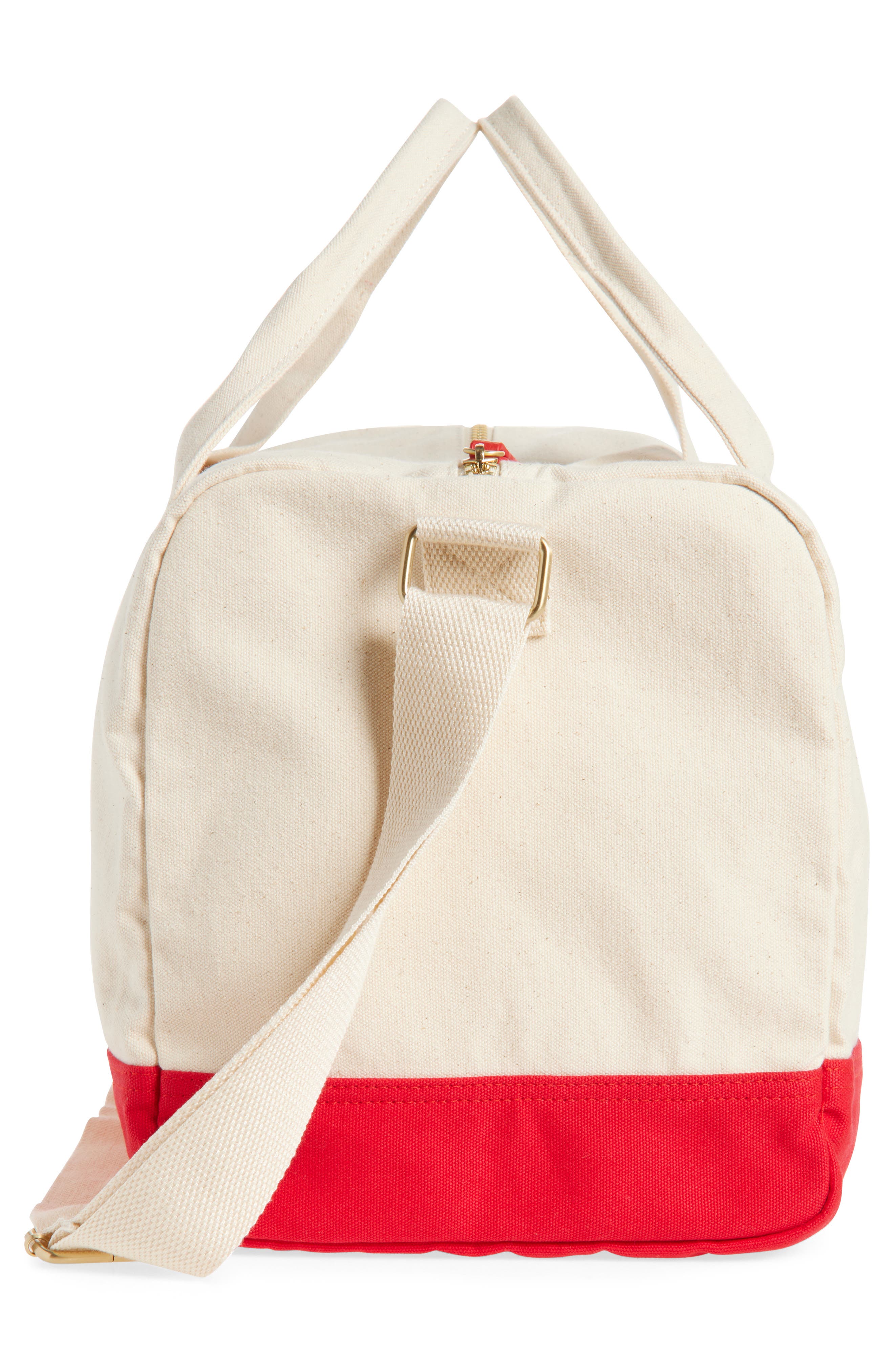 Logo Embroidered Canvas Duffle Bag, Alternate, color, NATURAL TRUE RED