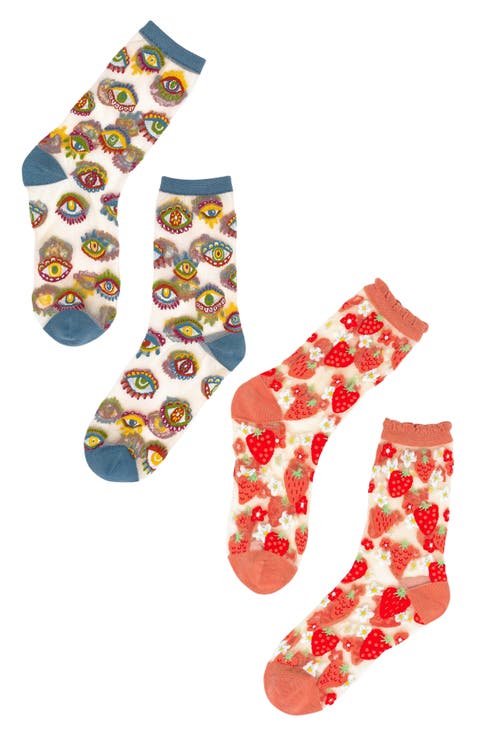 Eye Candy Assorted 2-Pack Sheer Crew Socks