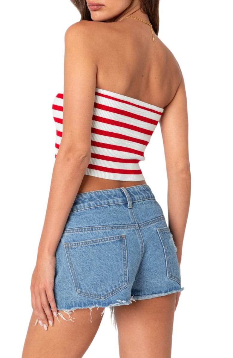 EDIKTED Lexi Stripe Rib Tube Top, Alternate, color, Red