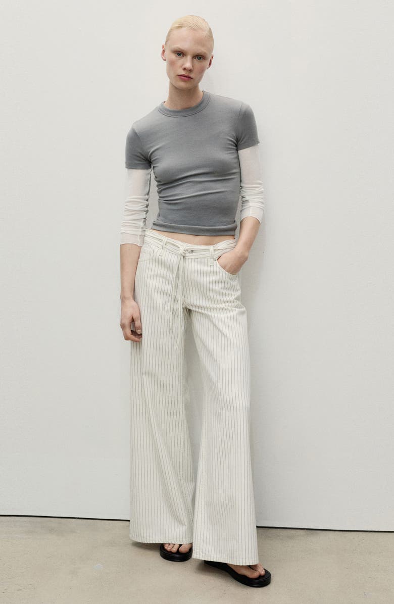 MANGO Belted Stripe Wide Leg Jeans, Alternate, color, Off White