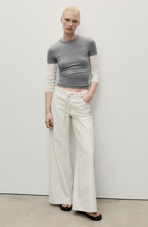 Mango Belted Stripe Wide Leg Jeans In Gray