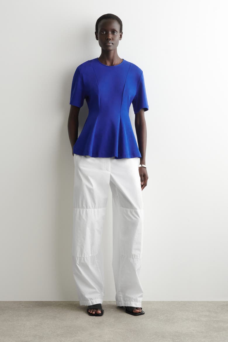 Waisted Cotton T-shirt, Alternate, color, COBALT BLUE