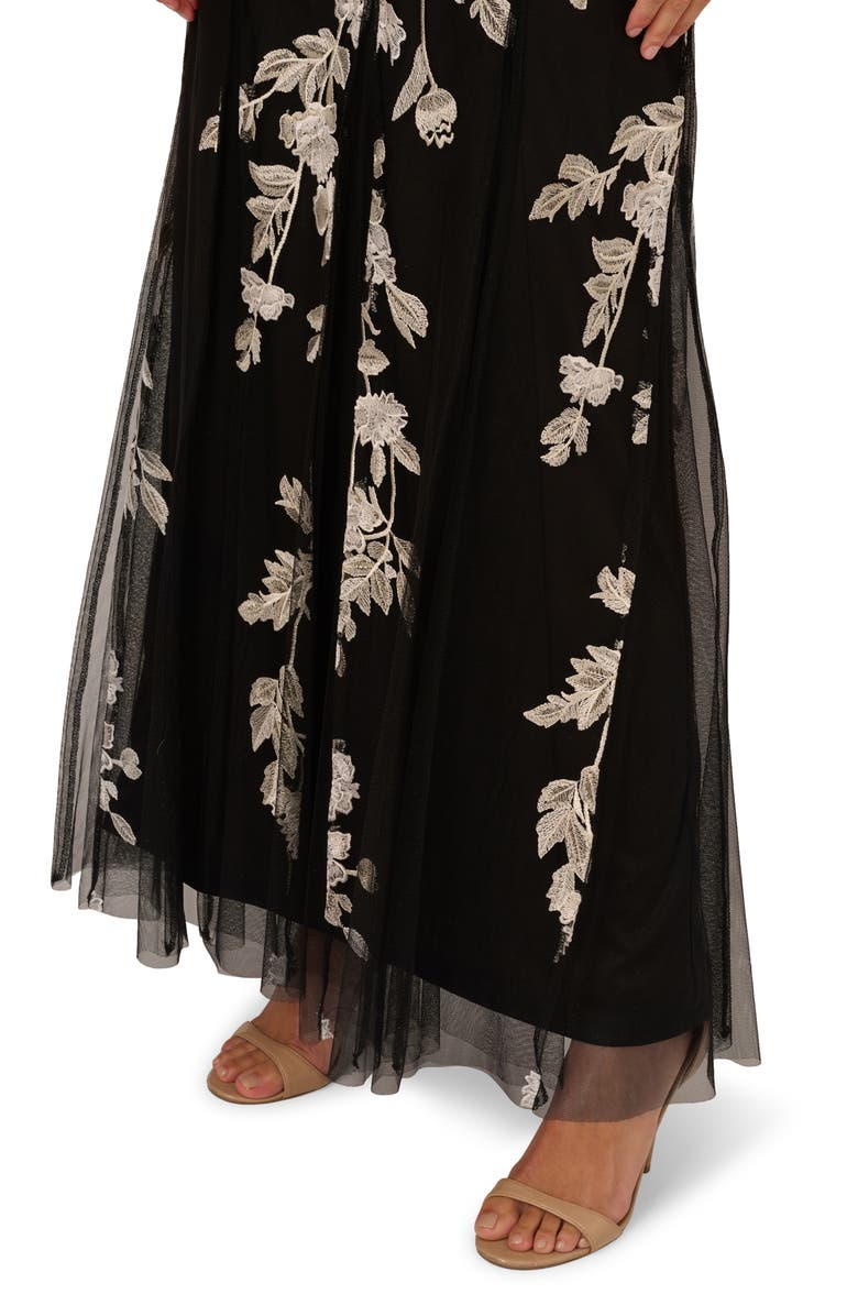 Adrianna Papell Embroidered Godet Gown, Alternate, color,