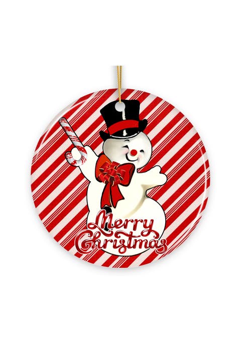 Vintage Snowman Candy Cane Stripe Ornament