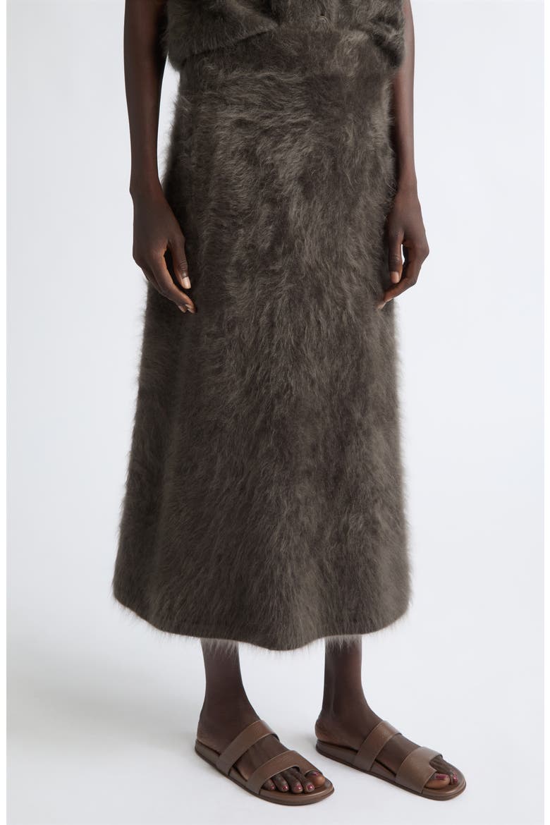 Asta Brushed Cashmere Midi Skirt, Alternate, color, DARK FERN BRUSHED
