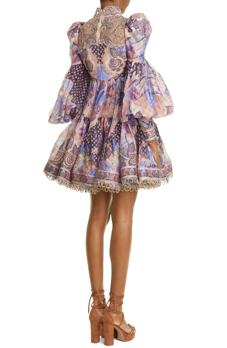 Zimmermann Embroidered Floral Print Linen & Silk Minidress, Alternate, color, 