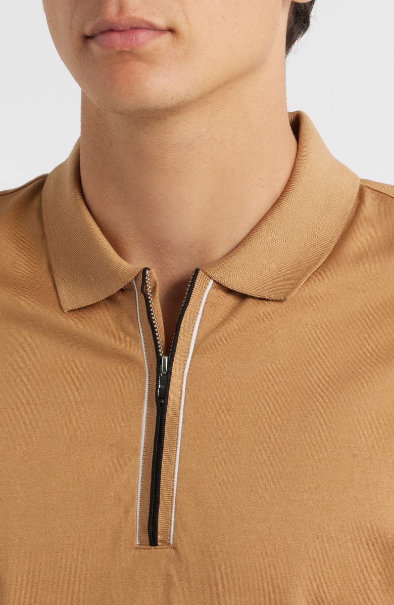 BOSS Paras Quarter Zip Cotton Polo, Alternate, color, Medium Beige