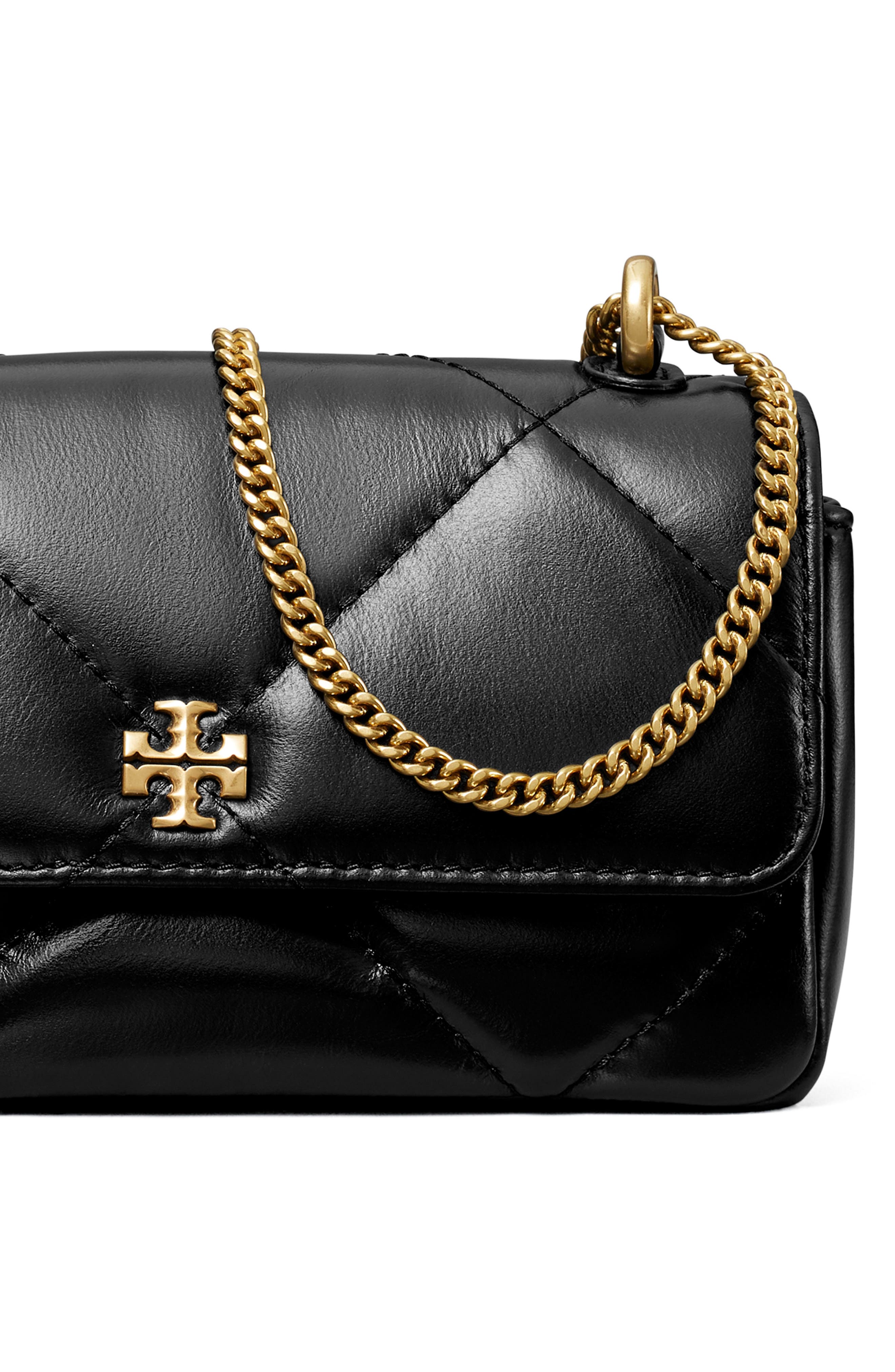 Tory Burch Kira Mini Diamond Quilted Leather Crossbody Bag, Alternate, color, Black