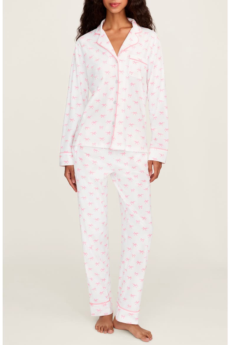 Bows Classic Pima Cotton Pajamas, Main, color, WHITE/ WHITE